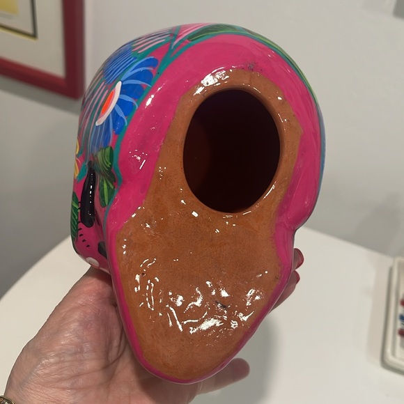 Day of the Dead Pink/Black/Yellow Flower/Birds Ceramic SKULL Art Decor - Picture 5 of 5